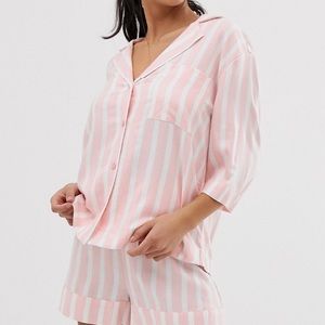 ASOS DESIGN Petite Pink White Stripe Pyjama Shirt